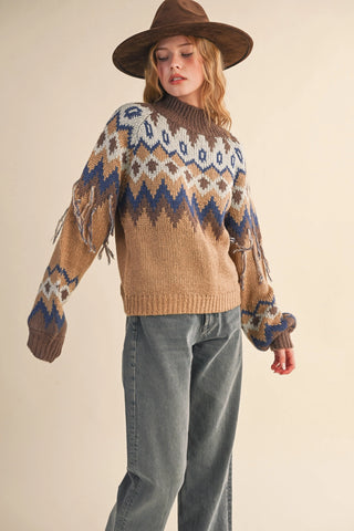 Fair Isle Fringe Sleeve Sweater