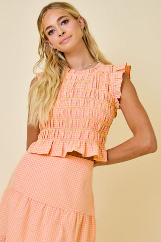 Gingham Smocked Top