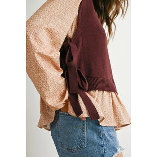 Side Ribbon-Tied Knitted Top