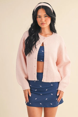 Pink Knit Button-Up Cardigan