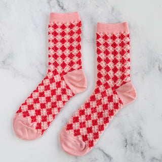 Red & Pink Checker Socks