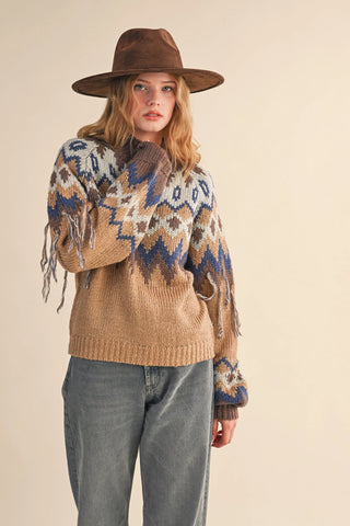 Fair Isle Fringe Sleeve Sweater
