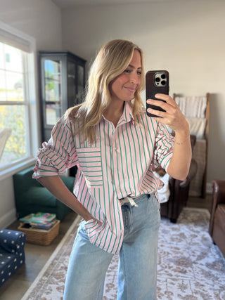 Relaxed Striped Button Up