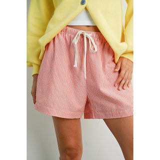 Red Striped Drawstring Shorts