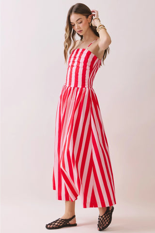 Pink Striped Midi Dress