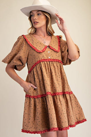 Vintage Camel Tiered Mini Dress