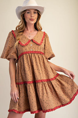 Vintage Camel Tiered Mini Dress